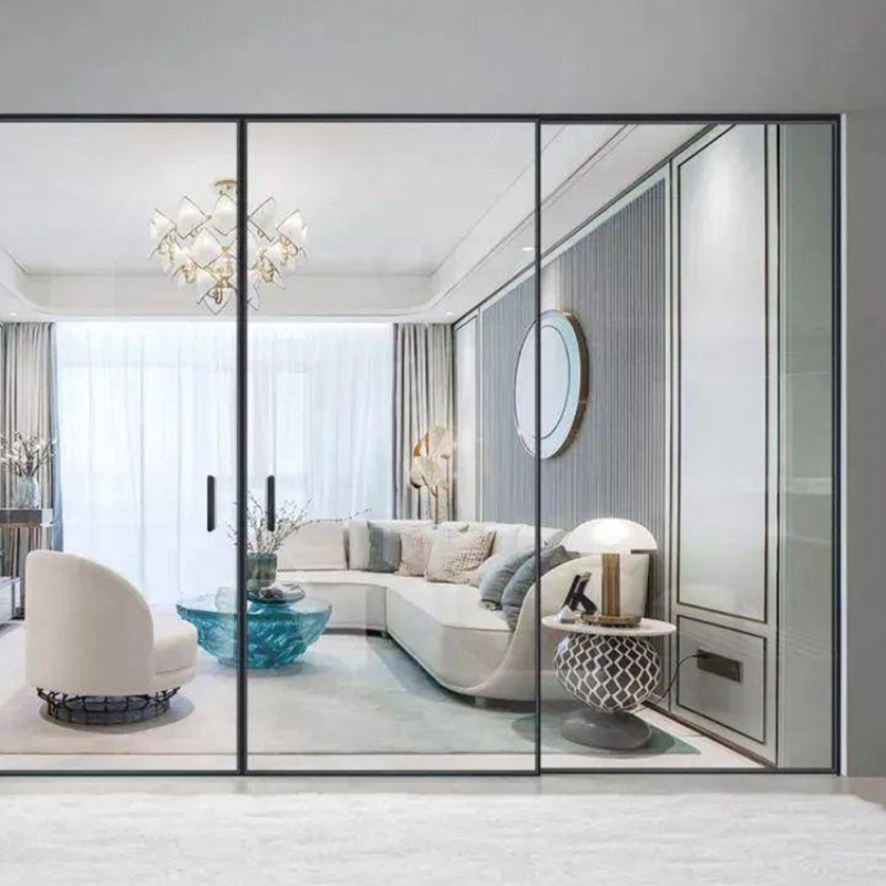 Porte scorrevoli in alluminio a telaio ultra stretto con coefficiente di isolamento termico K ≤ 2.1
