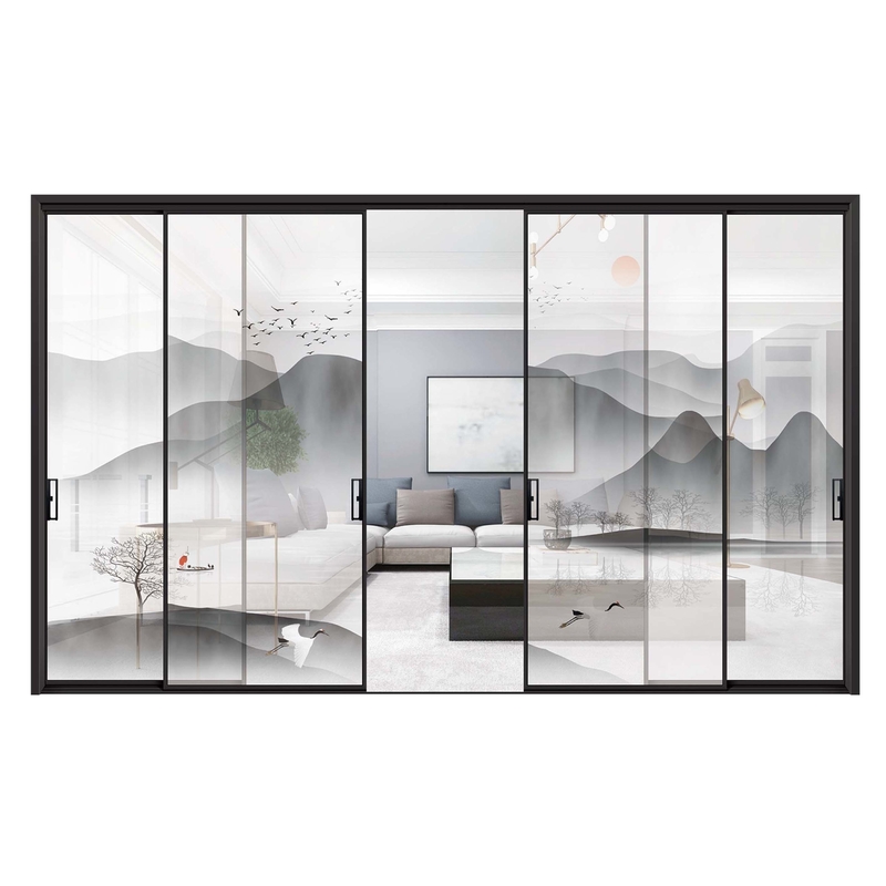 Porte scorrevoli in alluminio a telaio ultra stretto con coefficiente di isolamento termico K ≤ 2.1