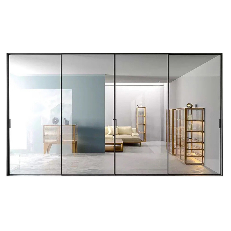 Porte scorrevoli in alluminio a telaio ultra stretto con coefficiente di isolamento termico K ≤ 2.1