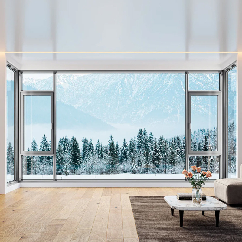 Tipo di cortina Villa sospesa Finestre a parati con cornice di alluminio larga 70 mm e vetro francese