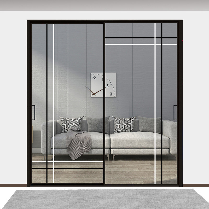 Produzione di porte in vetro in alluminio a telaio stretto, scorrevole e temperata, con design minimalista
