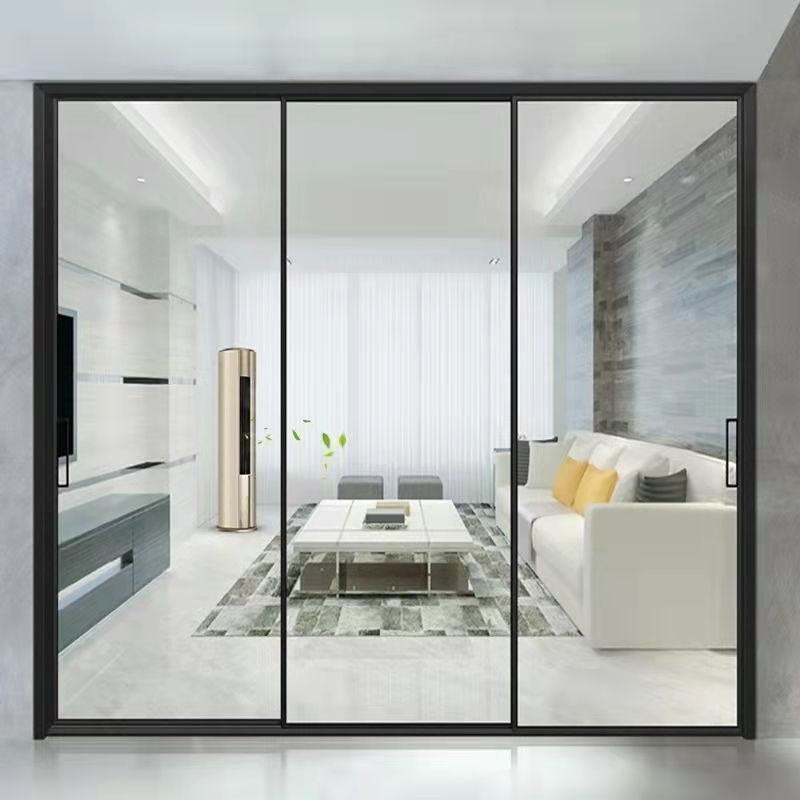 Produzione di porte in vetro in alluminio a telaio stretto, scorrevole e temperata, con design minimalista