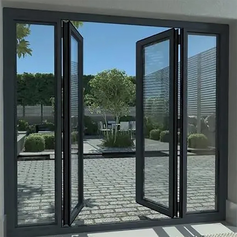 Porta a doppio vetro bifold per 70 mm di larghezza telaio in alluminio e 1,4 mm di spessore della parete
