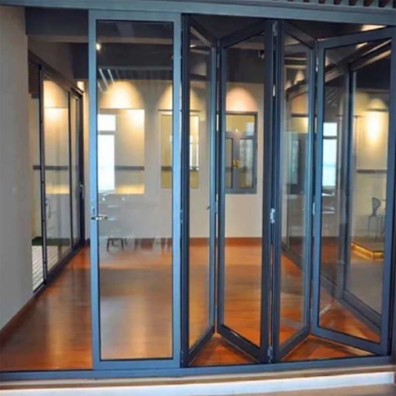 Porta a doppio vetro bifold per 70 mm di larghezza telaio in alluminio e 1,4 mm di spessore della parete