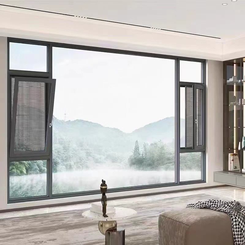 Livello 8 stretta all'aria Casement in lega di alluminio nero Finestre per design moderno personalizzato