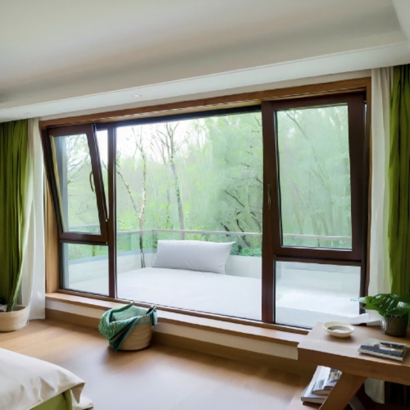 Finestra a battente in alluminio con manovella dal design moderno con angolo anti-collisione di tipo R