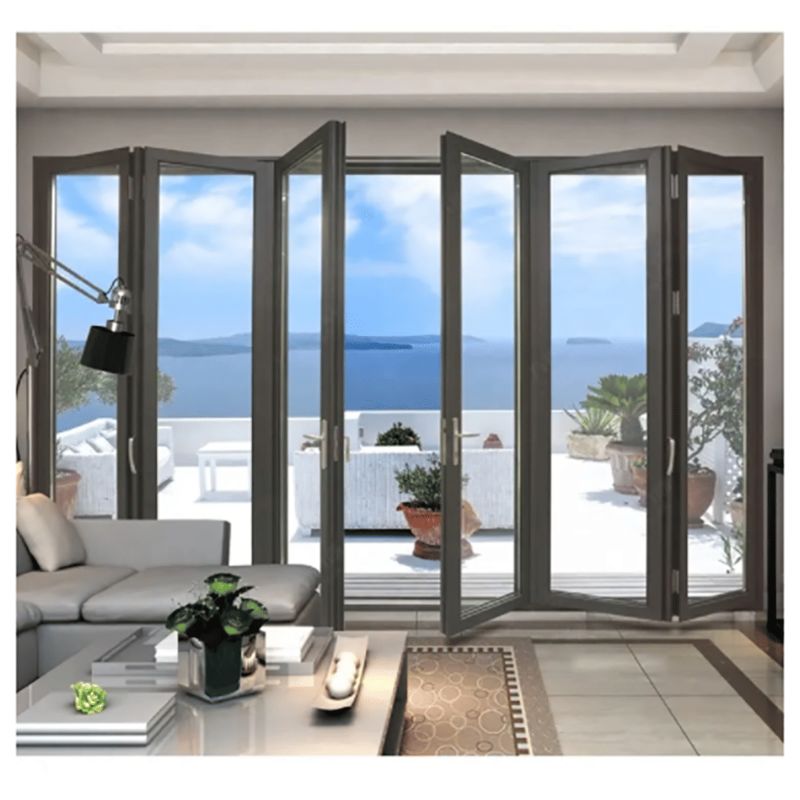 Porta a vetri pieghevole in alluminio con taglio termico ad alte prestazioni con doppi vetri per spazi esterni
