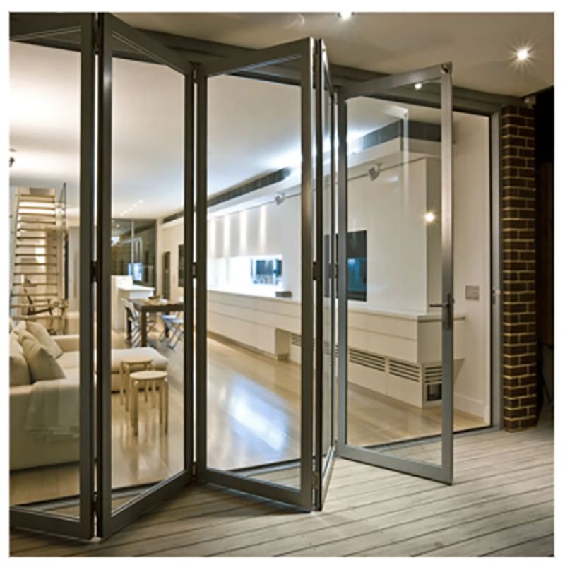 Porta pieghevole in alluminio di lusso con vetro temperato per abitazioni e commerciali